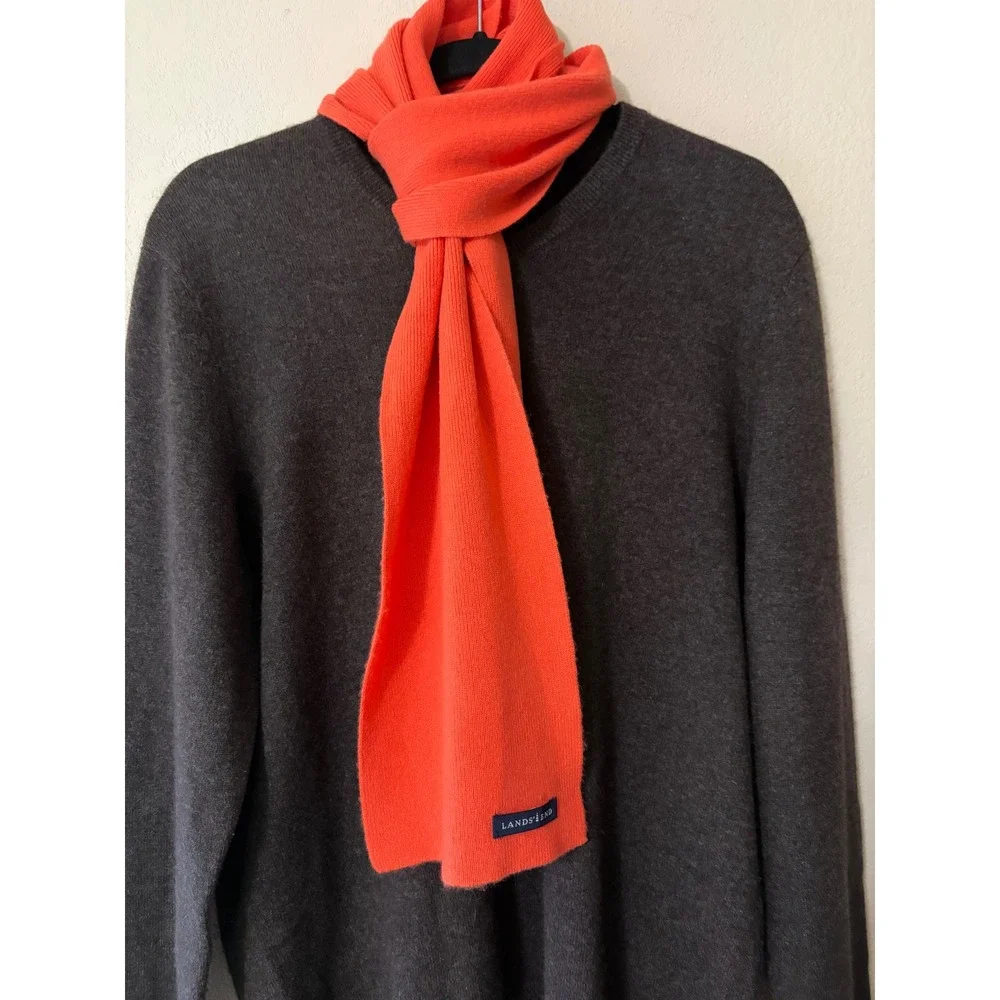 Lands' End 100% Cashmere Knit Winter Scarf | Bright Orange‎ Coral Solid 8